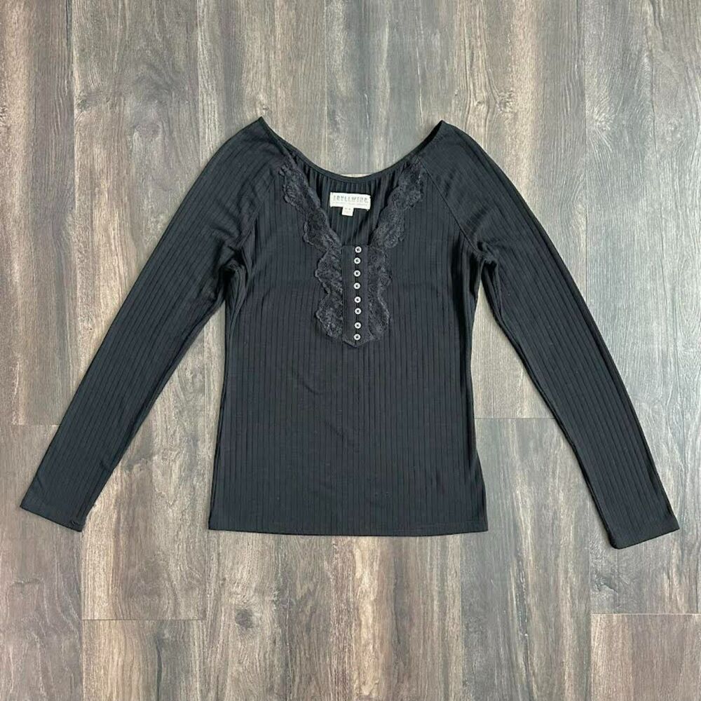 Idyllwind Black Western Long Sleeve Shirt Lace V-Neck Details Buttoning Sz Med